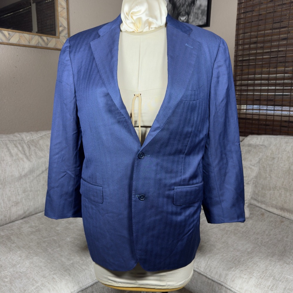 Canali 1934 Mens Blue Herringbone 100% Wool Blazer Sport Coat Italy 56R 15280/50